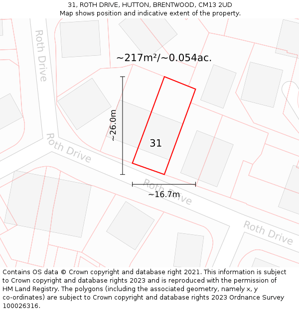 31, ROTH DRIVE, HUTTON, BRENTWOOD, CM13 2UD: Plot and title map