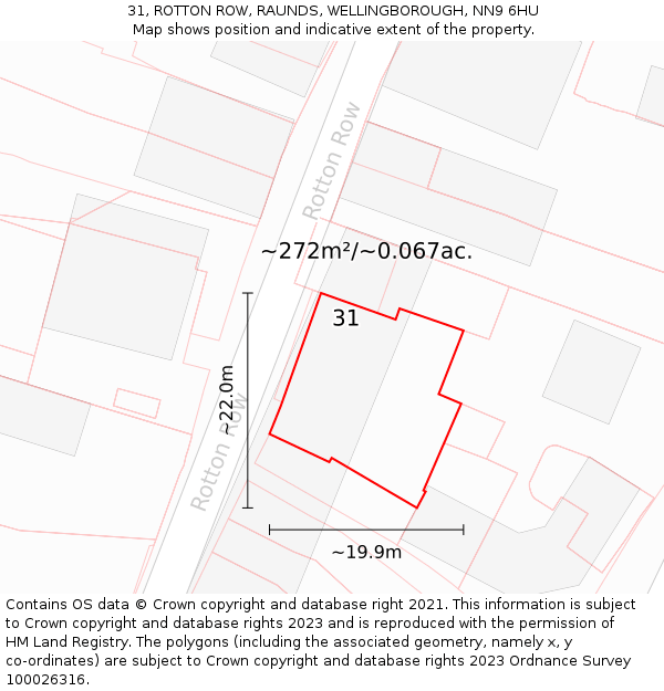 31, ROTTON ROW, RAUNDS, WELLINGBOROUGH, NN9 6HU: Plot and title map
