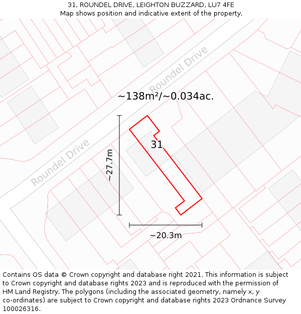 31, ROUNDEL DRIVE, LEIGHTON BUZZARD, LU7 4FE: Plot and title map