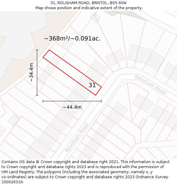 31, ROUSHAM ROAD, BRISTOL, BS5 6XW: Plot and title map