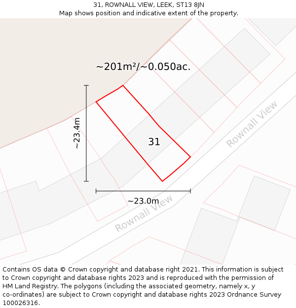 31, ROWNALL VIEW, LEEK, ST13 8JN: Plot and title map