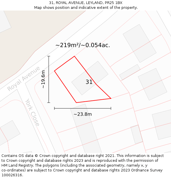 31, ROYAL AVENUE, LEYLAND, PR25 1BX: Plot and title map
