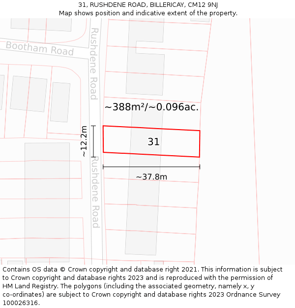 31, RUSHDENE ROAD, BILLERICAY, CM12 9NJ: Plot and title map