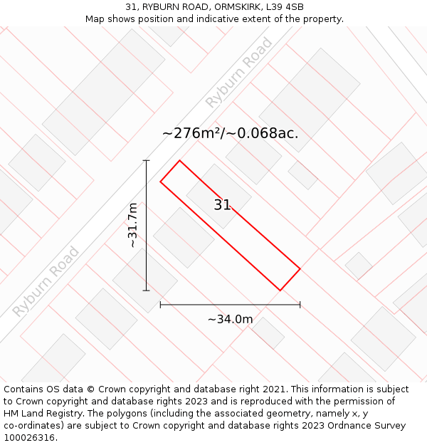 31, RYBURN ROAD, ORMSKIRK, L39 4SB: Plot and title map