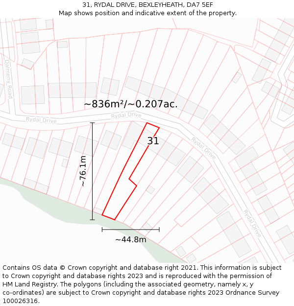 31, RYDAL DRIVE, BEXLEYHEATH, DA7 5EF: Plot and title map