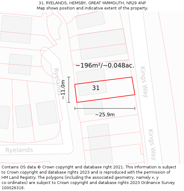 31, RYELANDS, HEMSBY, GREAT YARMOUTH, NR29 4NP: Plot and title map