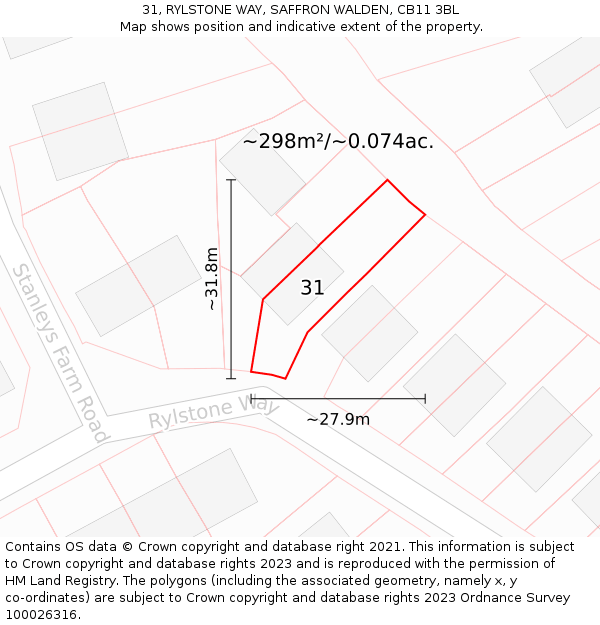 31, RYLSTONE WAY, SAFFRON WALDEN, CB11 3BL: Plot and title map