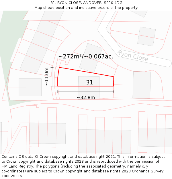 31, RYON CLOSE, ANDOVER, SP10 4DG: Plot and title map