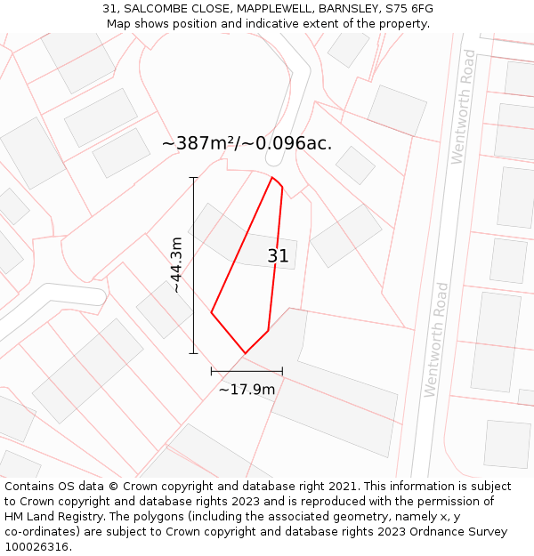 31, SALCOMBE CLOSE, MAPPLEWELL, BARNSLEY, S75 6FG: Plot and title map