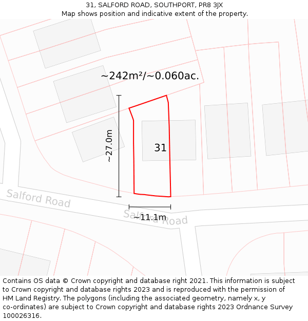 31, SALFORD ROAD, SOUTHPORT, PR8 3JX: Plot and title map