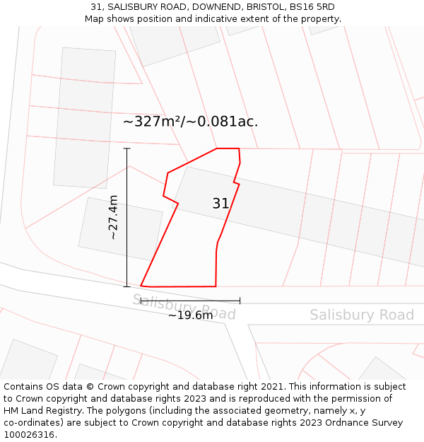 31, SALISBURY ROAD, DOWNEND, BRISTOL, BS16 5RD: Plot and title map