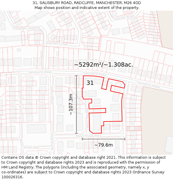 31, SALISBURY ROAD, RADCLIFFE, MANCHESTER, M26 4GD: Plot and title map