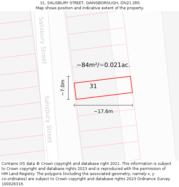 31, SALISBURY STREET, GAINSBOROUGH, DN21 2RS: Plot and title map