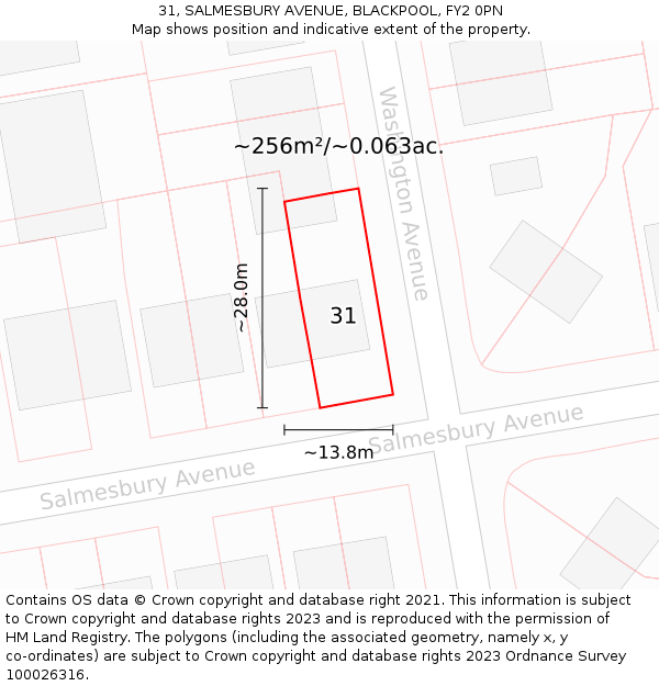 31, SALMESBURY AVENUE, BLACKPOOL, FY2 0PN: Plot and title map