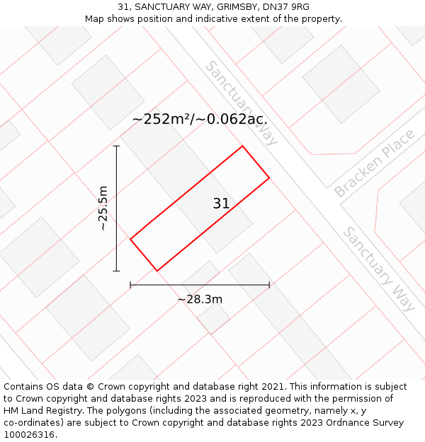 31, SANCTUARY WAY, GRIMSBY, DN37 9RG: Plot and title map