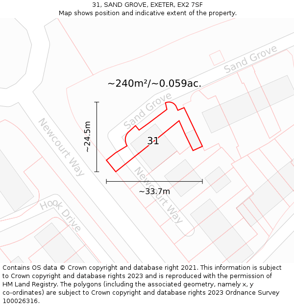 31, SAND GROVE, EXETER, EX2 7SF: Plot and title map