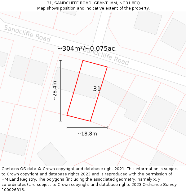 31, SANDCLIFFE ROAD, GRANTHAM, NG31 8EQ: Plot and title map