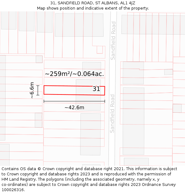 31, SANDFIELD ROAD, ST ALBANS, AL1 4JZ: Plot and title map