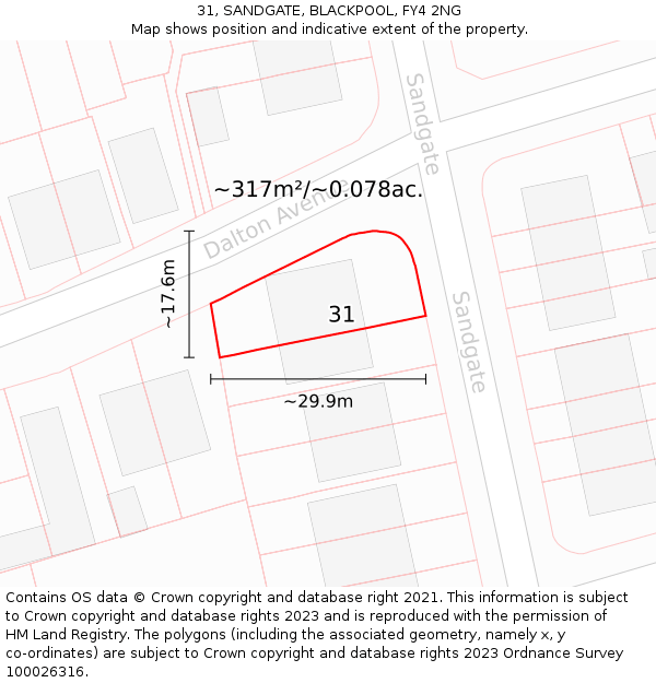 31, SANDGATE, BLACKPOOL, FY4 2NG: Plot and title map