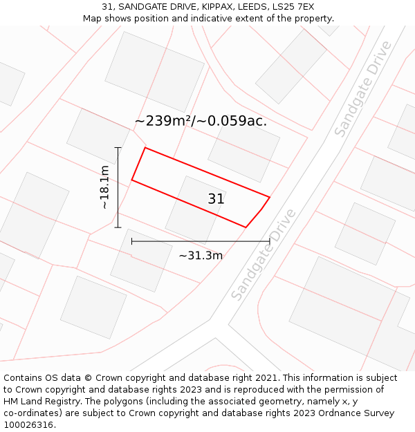 31, SANDGATE DRIVE, KIPPAX, LEEDS, LS25 7EX: Plot and title map