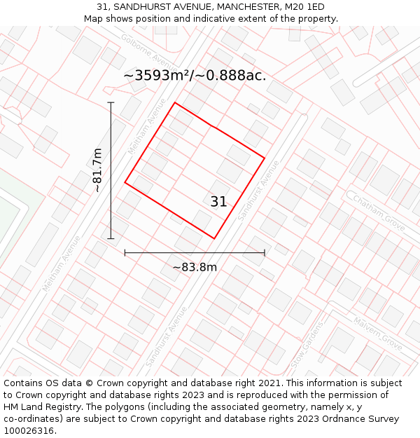 31, SANDHURST AVENUE, MANCHESTER, M20 1ED: Plot and title map