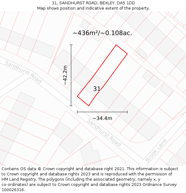 31, SANDHURST ROAD, BEXLEY, DA5 1DD: Plot and title map