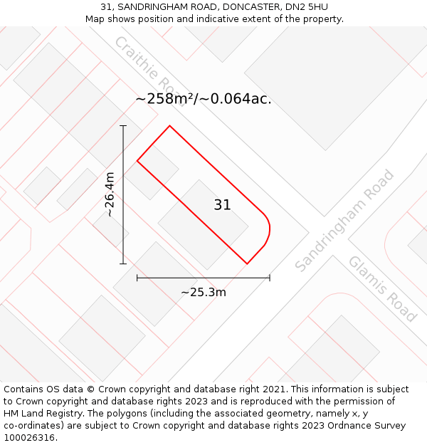 31, SANDRINGHAM ROAD, DONCASTER, DN2 5HU: Plot and title map