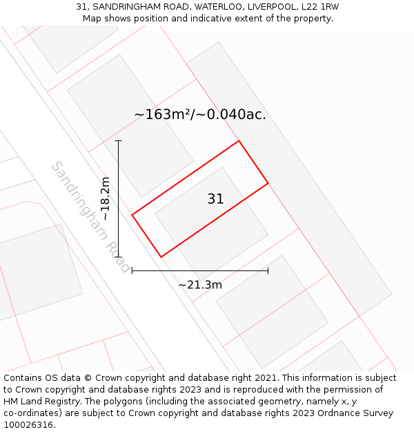 31, SANDRINGHAM ROAD, WATERLOO, LIVERPOOL, L22 1RW: Plot and title map