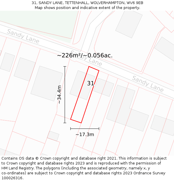 31, SANDY LANE, TETTENHALL, WOLVERHAMPTON, WV6 9EB: Plot and title map