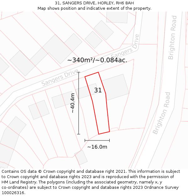 31, SANGERS DRIVE, HORLEY, RH6 8AH: Plot and title map
