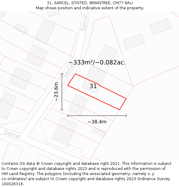 31, SARCEL, STISTED, BRAINTREE, CM77 8AU: Plot and title map