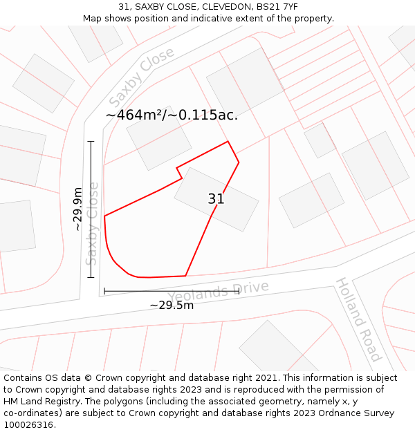 31, SAXBY CLOSE, CLEVEDON, BS21 7YF: Plot and title map