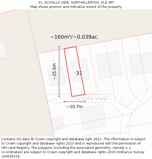 31, SCHOLLA VIEW, NORTHALLERTON, DL6 3RT: Plot and title map