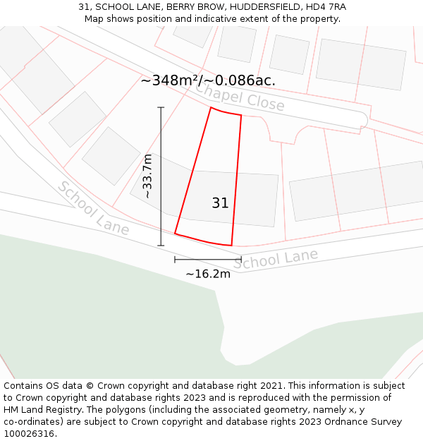 31, SCHOOL LANE, BERRY BROW, HUDDERSFIELD, HD4 7RA: Plot and title map