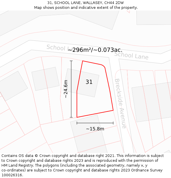 31, SCHOOL LANE, WALLASEY, CH44 2DW: Plot and title map