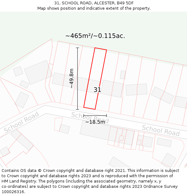 31, SCHOOL ROAD, ALCESTER, B49 5DF: Plot and title map