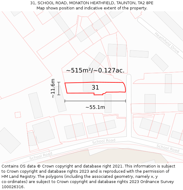 31, SCHOOL ROAD, MONKTON HEATHFIELD, TAUNTON, TA2 8PE: Plot and title map