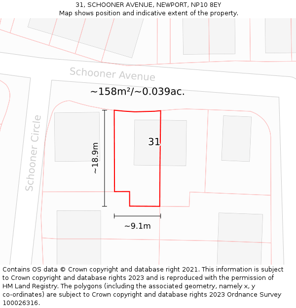 31, SCHOONER AVENUE, NEWPORT, NP10 8EY: Plot and title map