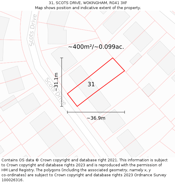 31, SCOTS DRIVE, WOKINGHAM, RG41 3XF: Plot and title map