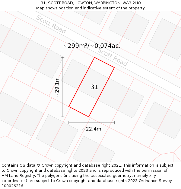 31, SCOTT ROAD, LOWTON, WARRINGTON, WA3 2HQ: Plot and title map