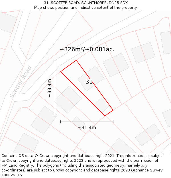31, SCOTTER ROAD, SCUNTHORPE, DN15 8DX: Plot and title map