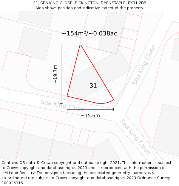 31, SEA KING CLOSE, BICKINGTON, BARNSTAPLE, EX31 2BR: Plot and title map