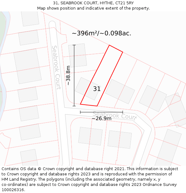 31, SEABROOK COURT, HYTHE, CT21 5RY: Plot and title map