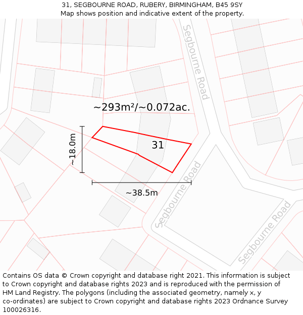 31, SEGBOURNE ROAD, RUBERY, BIRMINGHAM, B45 9SY: Plot and title map