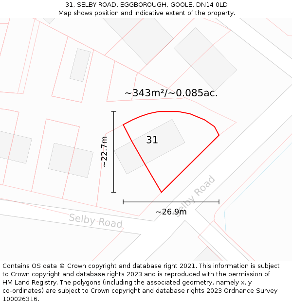 31, SELBY ROAD, EGGBOROUGH, GOOLE, DN14 0LD: Plot and title map