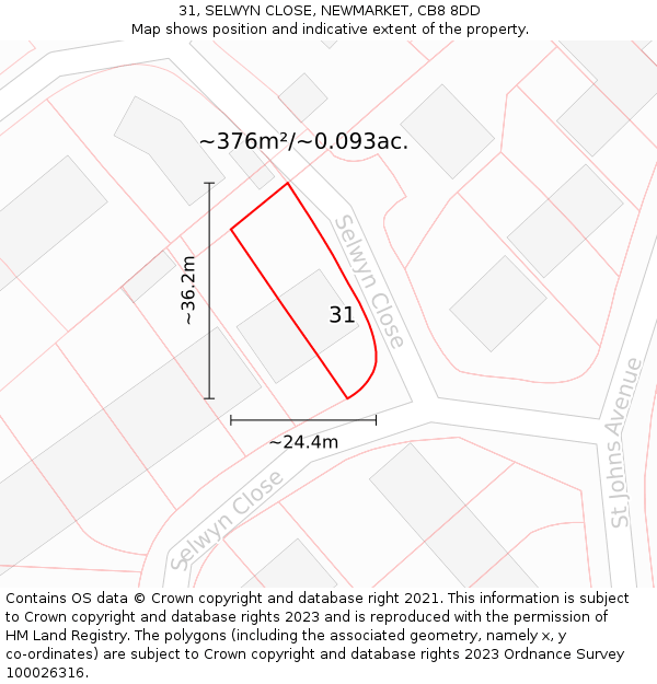 31, SELWYN CLOSE, NEWMARKET, CB8 8DD: Plot and title map