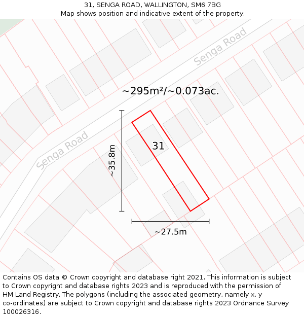 31, SENGA ROAD, WALLINGTON, SM6 7BG: Plot and title map