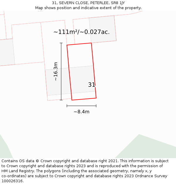 31, SEVERN CLOSE, PETERLEE, SR8 1JY: Plot and title map