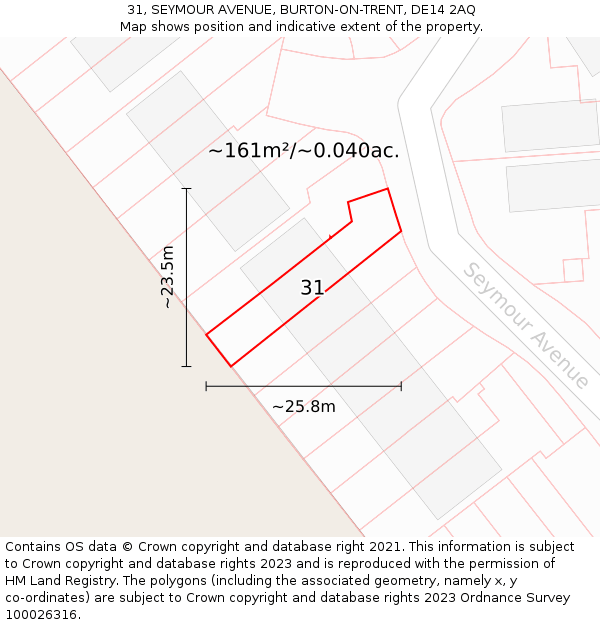 31, SEYMOUR AVENUE, BURTON-ON-TRENT, DE14 2AQ: Plot and title map