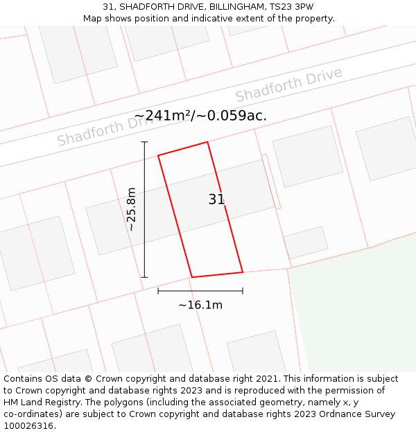 31, SHADFORTH DRIVE, BILLINGHAM, TS23 3PW: Plot and title map